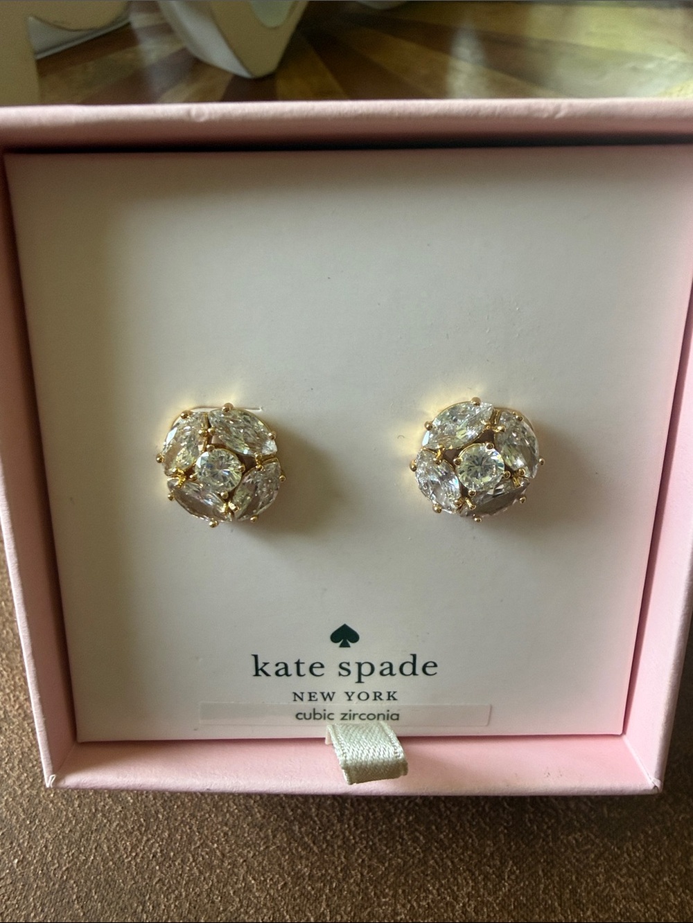 kate spade Gold-Tone Clear Cubic Zirconia Cluster Stud Earrings